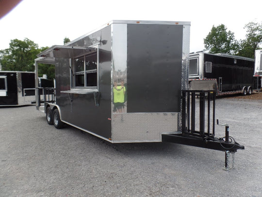 8.5' x 22' Concession Trailer Charcoal Grey BBQ Food