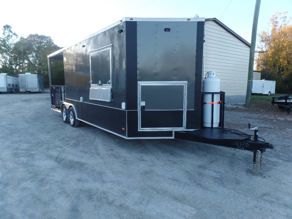 8.5' x 22' Charcoal Grey Porch Style Concession Food Trailer With Appliances