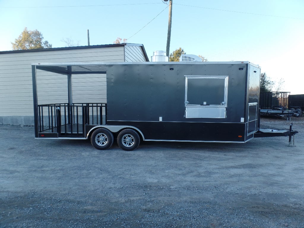 8.5' x 22' Charcoal Grey Porch Style Concession Food Trailer With Appliances