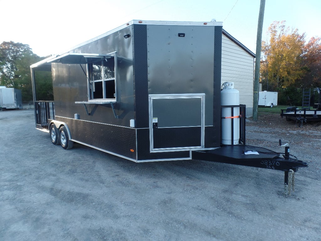 8.5' x 22' Charcoal Grey Porch Style Concession Food Trailer With Appliances