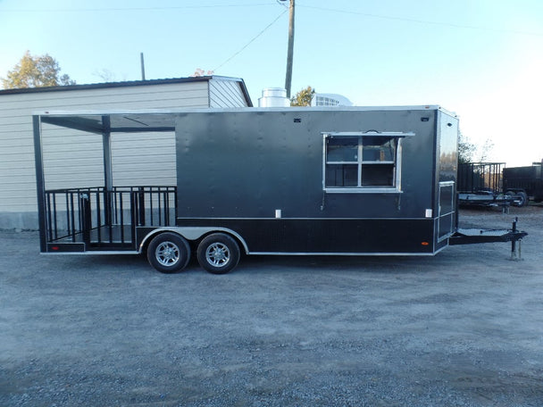 8.5' x 22' Charcoal Grey Porch Style Concession Food Trailer With Appliances