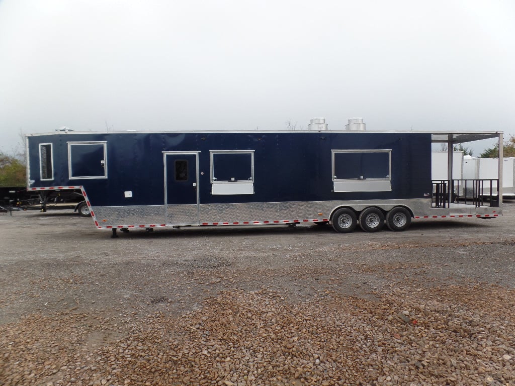 8.5' x 48' Indigo Blue Gooseneck Concession Food Event Trailer