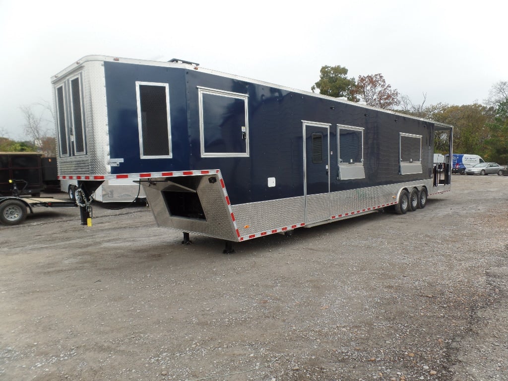 8.5' x 48' Indigo Blue Gooseneck Concession Food Event Trailer