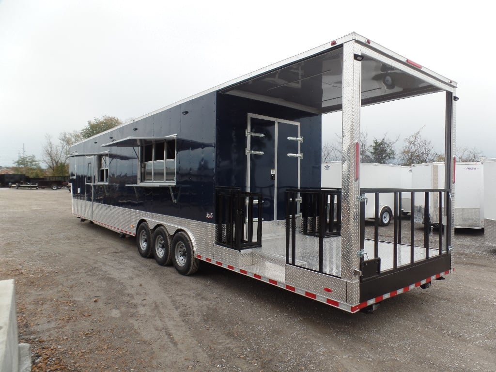 8.5' x 48' Indigo Blue Gooseneck Concession Food Event Trailer