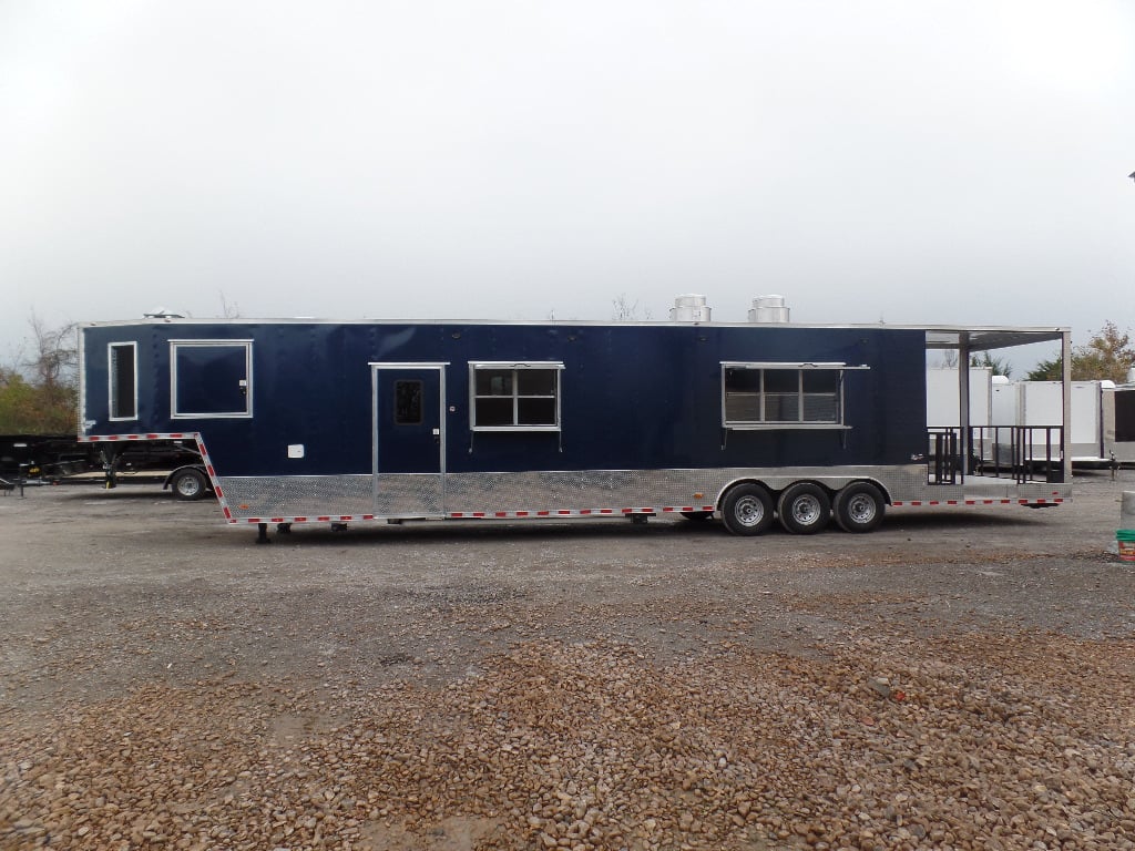 8.5' x 48' Indigo Blue Gooseneck Concession Food Event Trailer