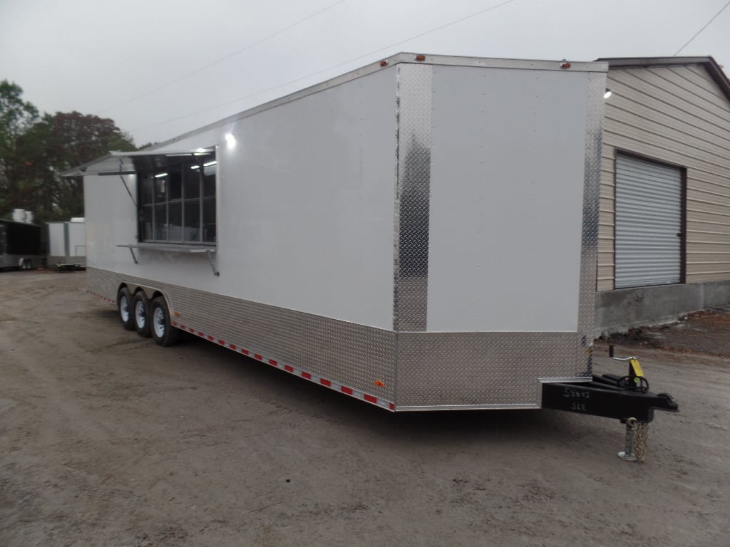 8.5' x 32' White Food Concession Trailer With Appliances