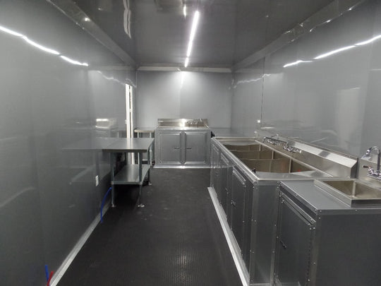 White 8.5' x 24' Deckover Concession Food Wash Trailer