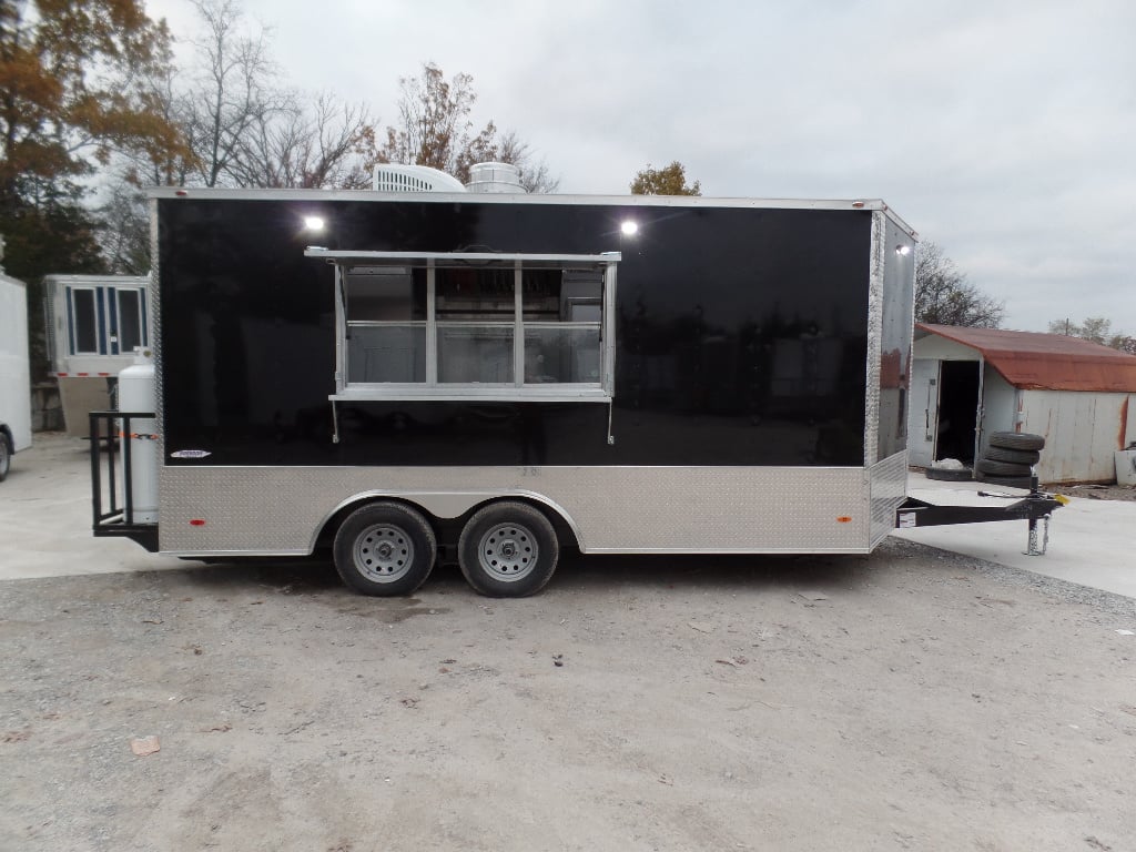 8.5' x 16' Black Catering Concession Food Trailer With Appliances