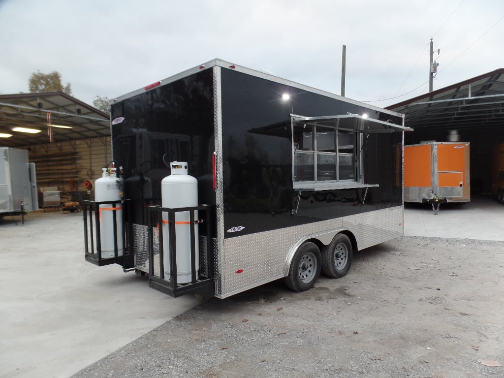 8.5' x 16' Black Catering Concession Food Trailer With Appliances