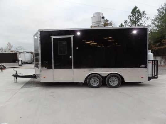 8.5' x 16' Black Catering Concession Food Trailer With Appliances