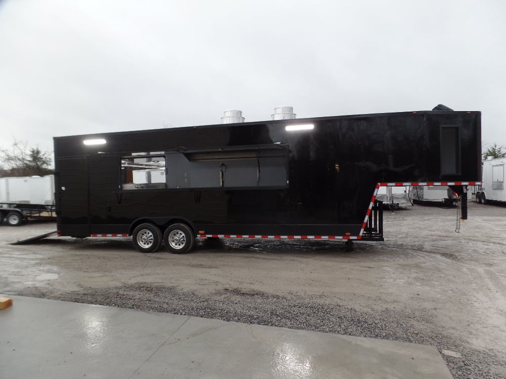 8.5' x 34' Black Goose Neck Concession Food Trailer