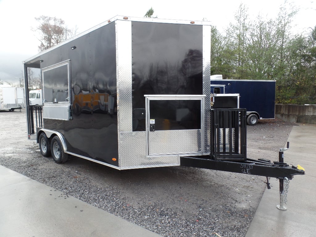 8.5' x 16' Black Porch Style Concession Food Trailer