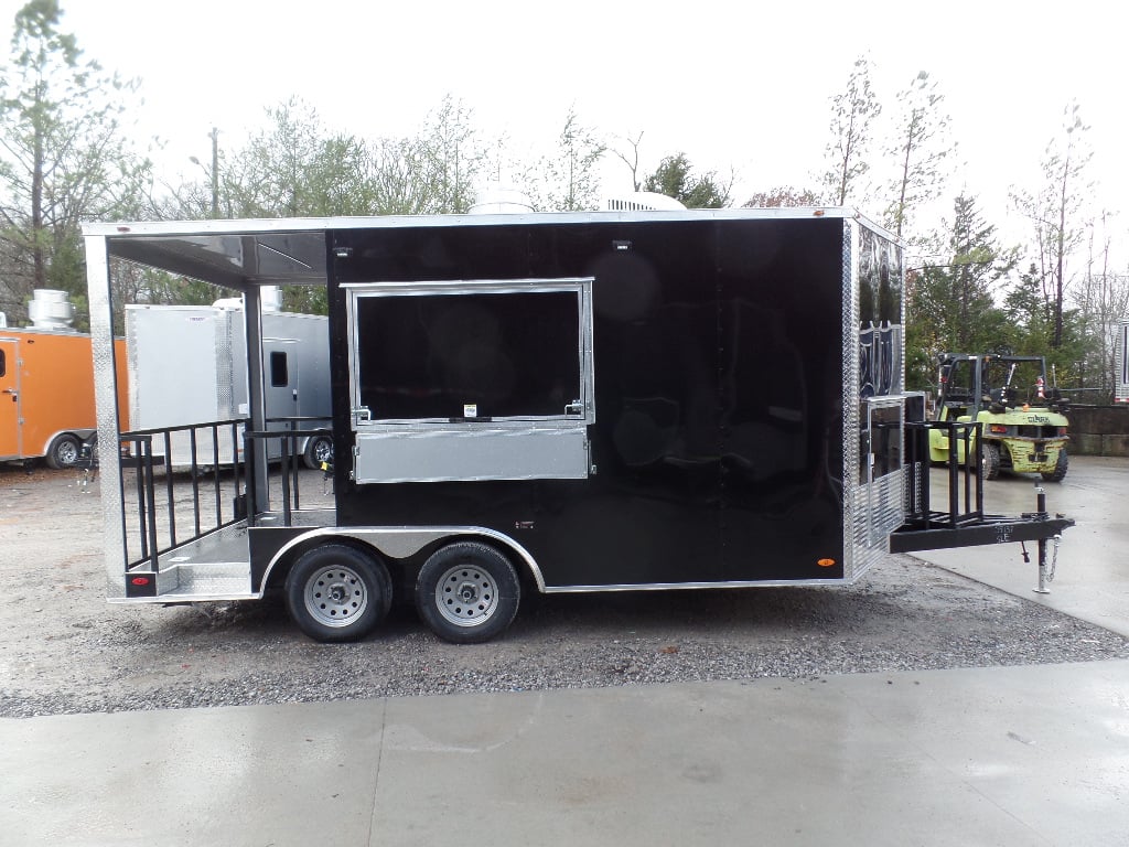 8.5' x 16' Black Porch Style Concession Food Trailer