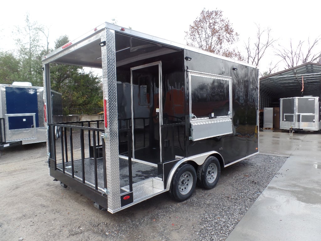 8.5' x 16' Black Porch Style Concession Food Trailer