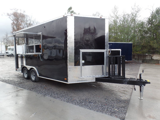 8.5' x 16' Black Porch Style Concession Food Trailer