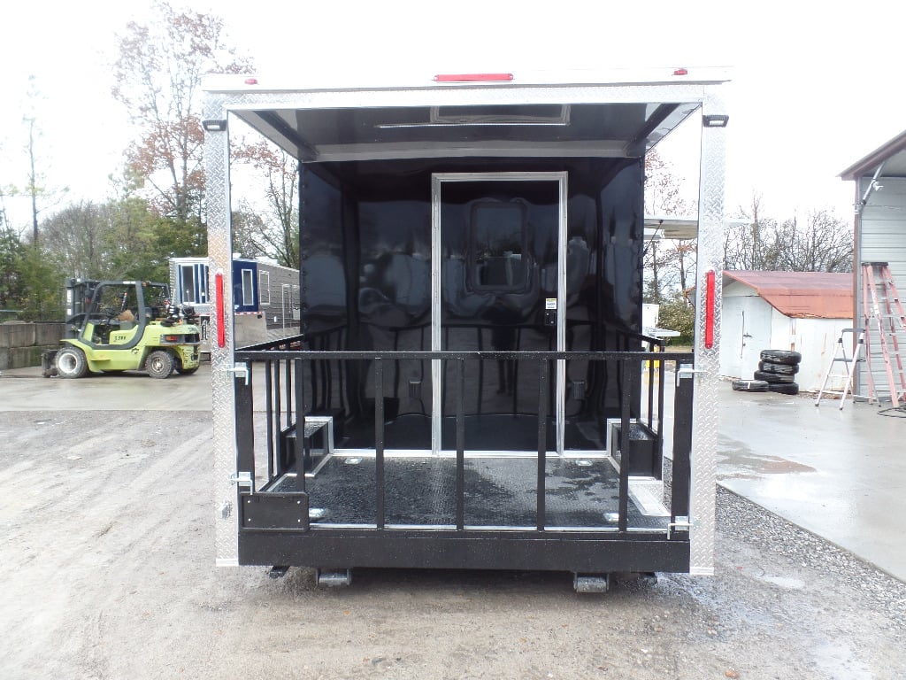 8.5' x 16' Black Porch Style Concession Food Trailer