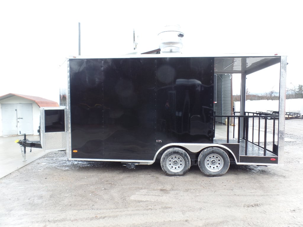 8.5' x 16' Black Porch Style Concession Food Trailer