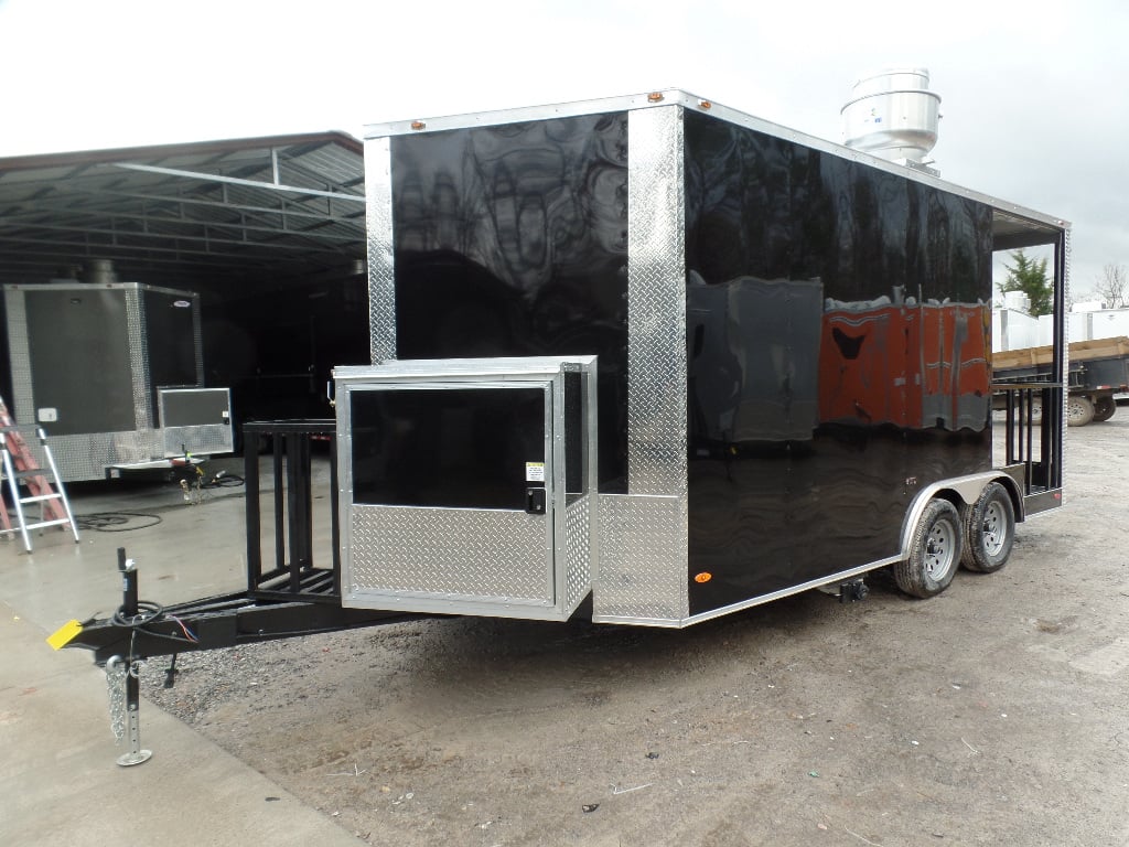 8.5' x 16' Black Porch Style Concession Food Trailer