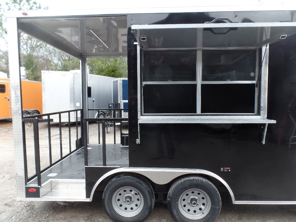 8.5' x 16' Black Porch Style Concession Food Trailer