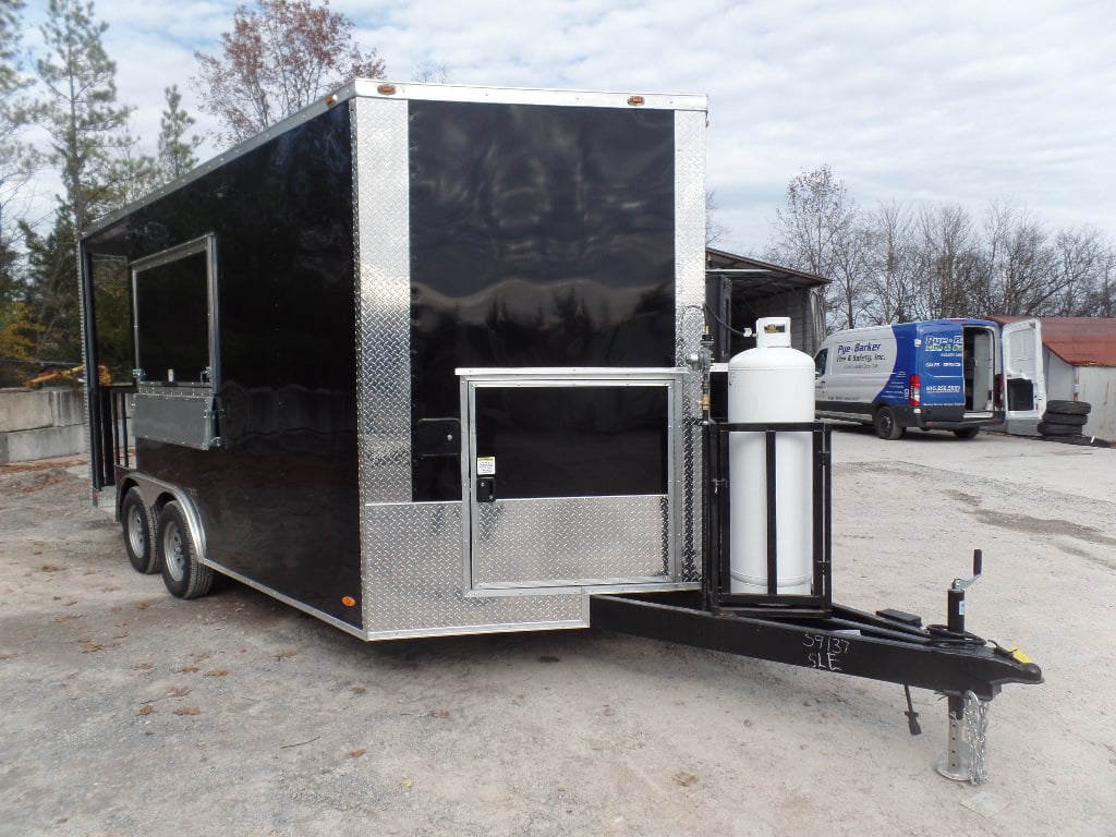 8.5' x 16' Black Porch Style Concession Food Trailer With Appliances