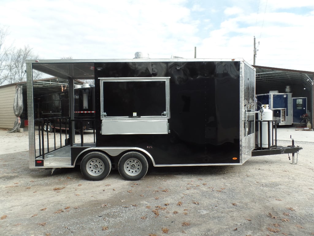 8.5' x 16' Black Porch Style Concession Food Trailer With Appliances