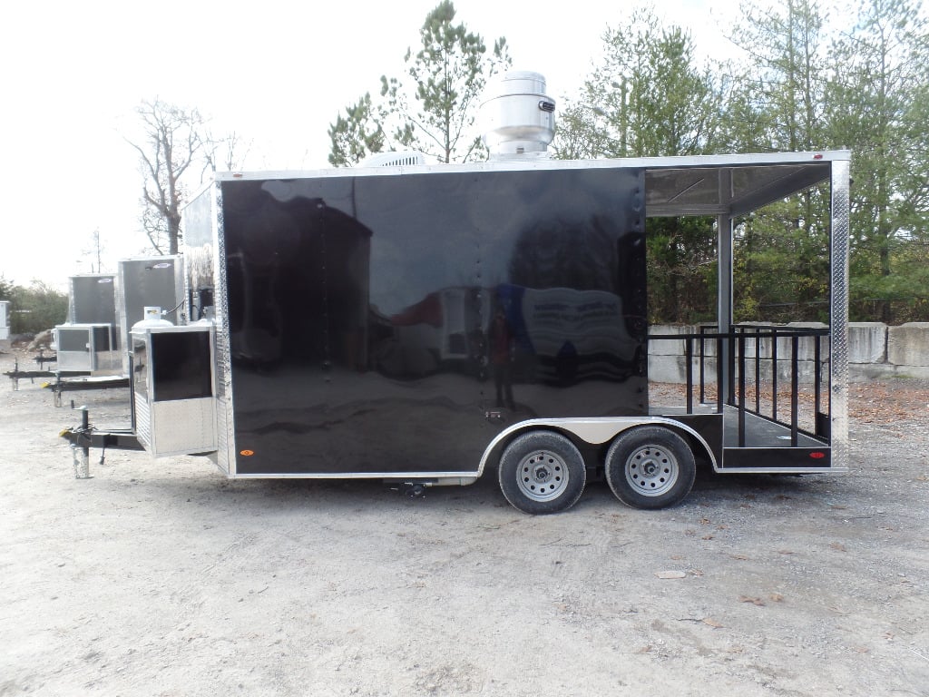 8.5' x 16' Black Porch Style Concession Food Trailer With Appliances