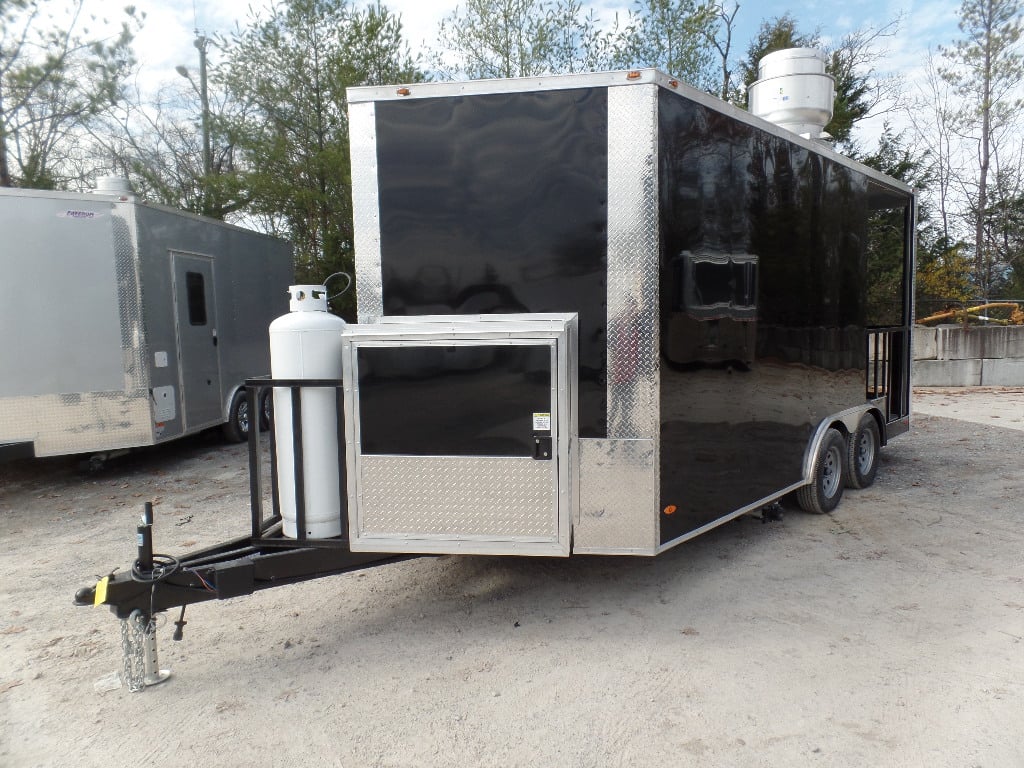 8.5' x 16' Black Porch Style Concession Food Trailer With Appliances