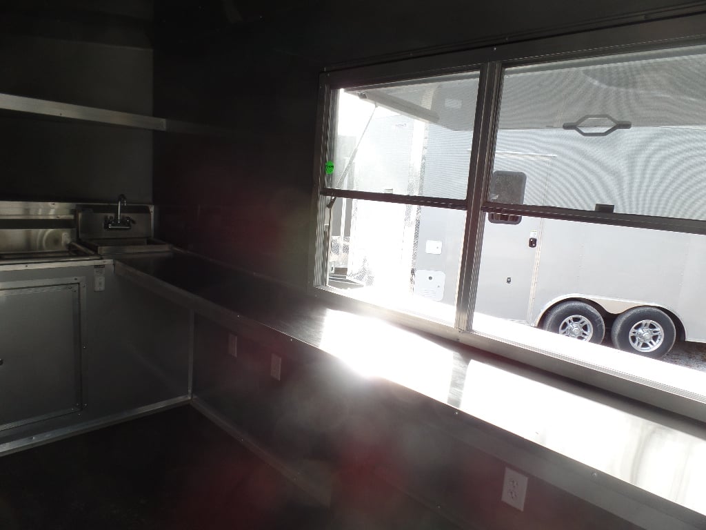 8.5' x 16' Black Porch Style Concession Food Trailer With Appliances