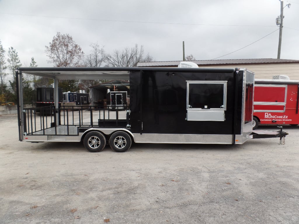 8.5' x 24' Black Porch Style Concession Food Trailer