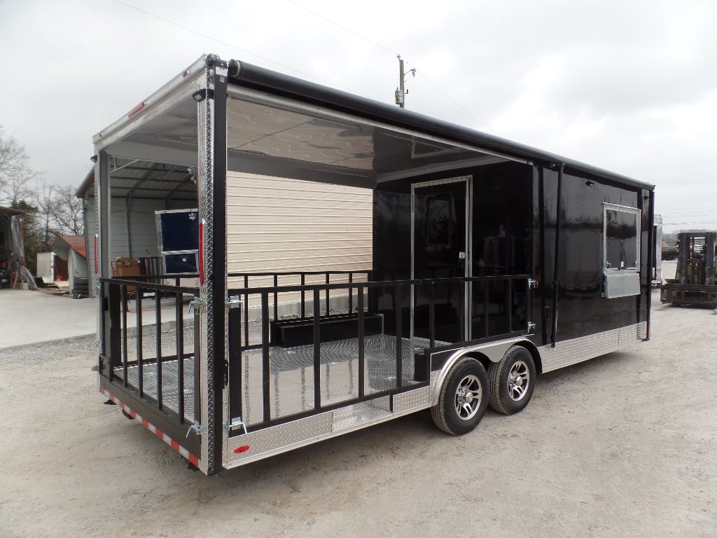 8.5' x 24' Black Porch Style Concession Food Trailer