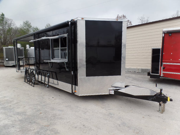 8.5' x 24' Black Porch Style Concession Food Trailer