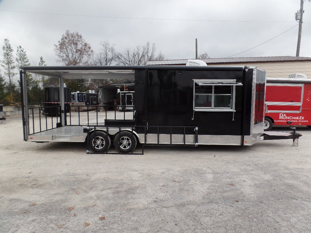 8.5' x 24' Black Porch Style Concession Food Trailer