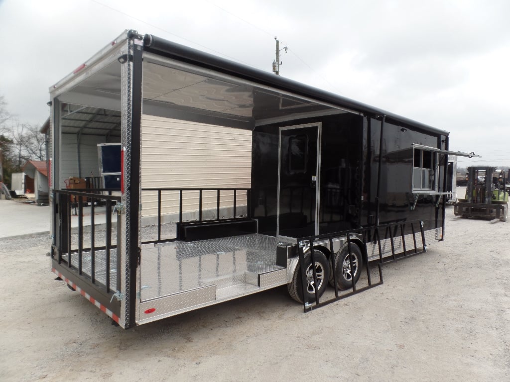 8.5' x 24' Black Porch Style Concession Food Trailer