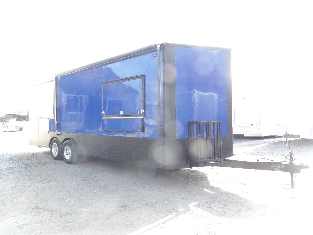 8.5' x 22' Cobalt Blue Porch Style Concession Food Trailer