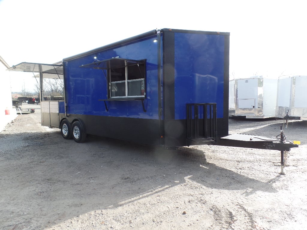 8.5' x 22' Cobalt Blue Porch Style Concession Food Trailer