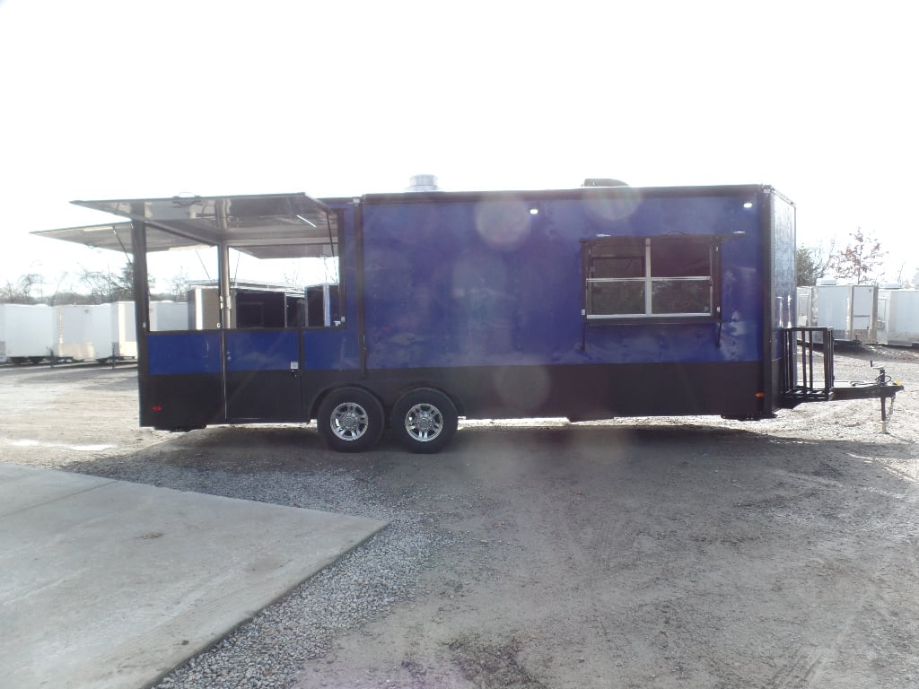 8.5' x 22' Cobalt Blue Porch Style Concession Food Trailer