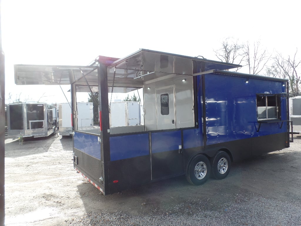 8.5' x 22' Cobalt Blue Porch Style Concession Food Trailer