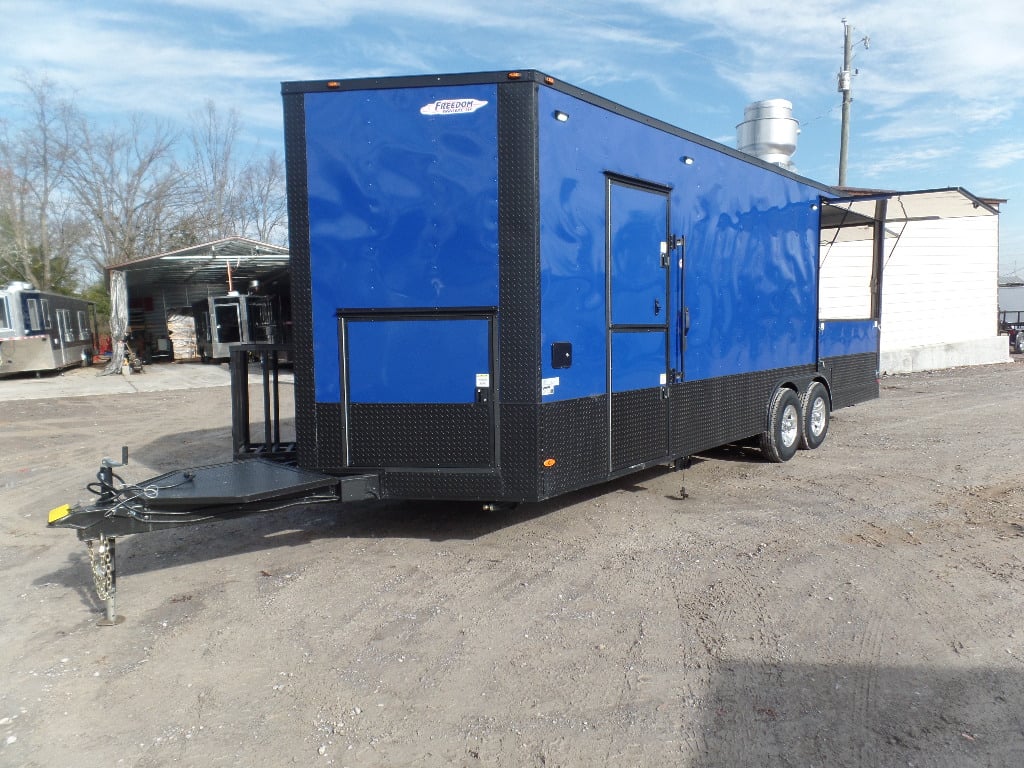 8.5' x 22' Cobalt Blue Porch Style Concession Food Trailer