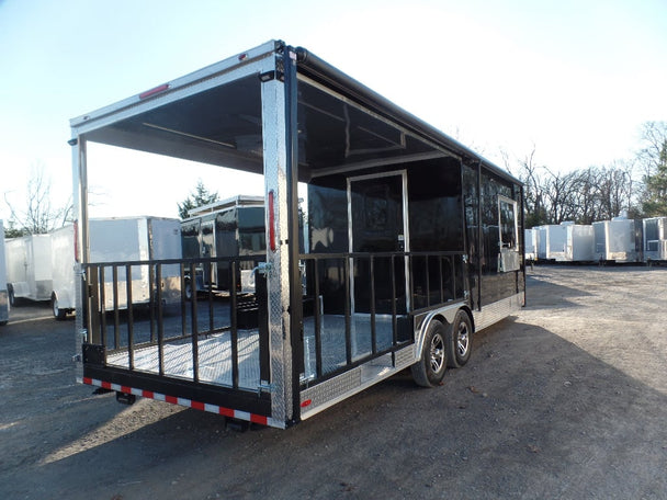 8.5' x 24' Black Porch Style Concession Food Trailer With Appliances