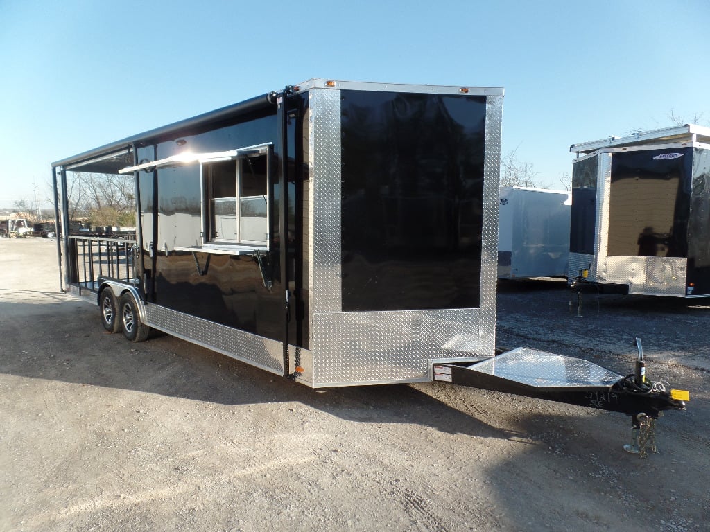 8.5' x 24' Black Porch Style Concession Food Trailer With Appliances