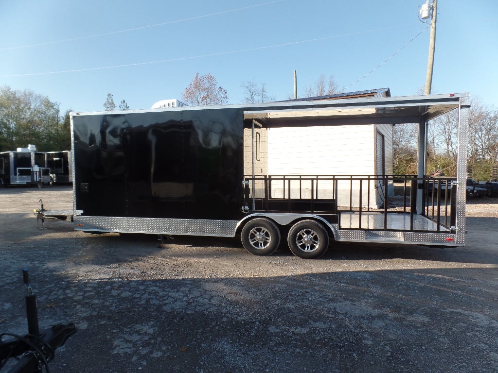 8.5' x 24' Black Porch Style Concession Food Trailer With Appliances