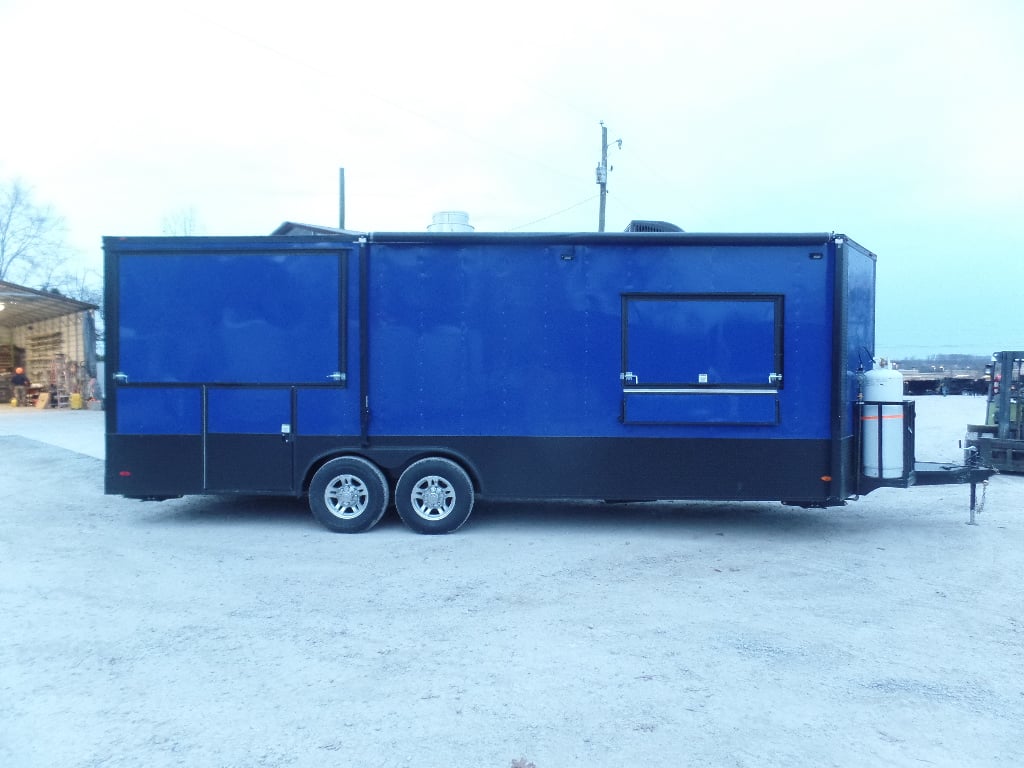 8.5' x 22' Cobalt Blue Porch Style Concession Food Trailer With Appliances