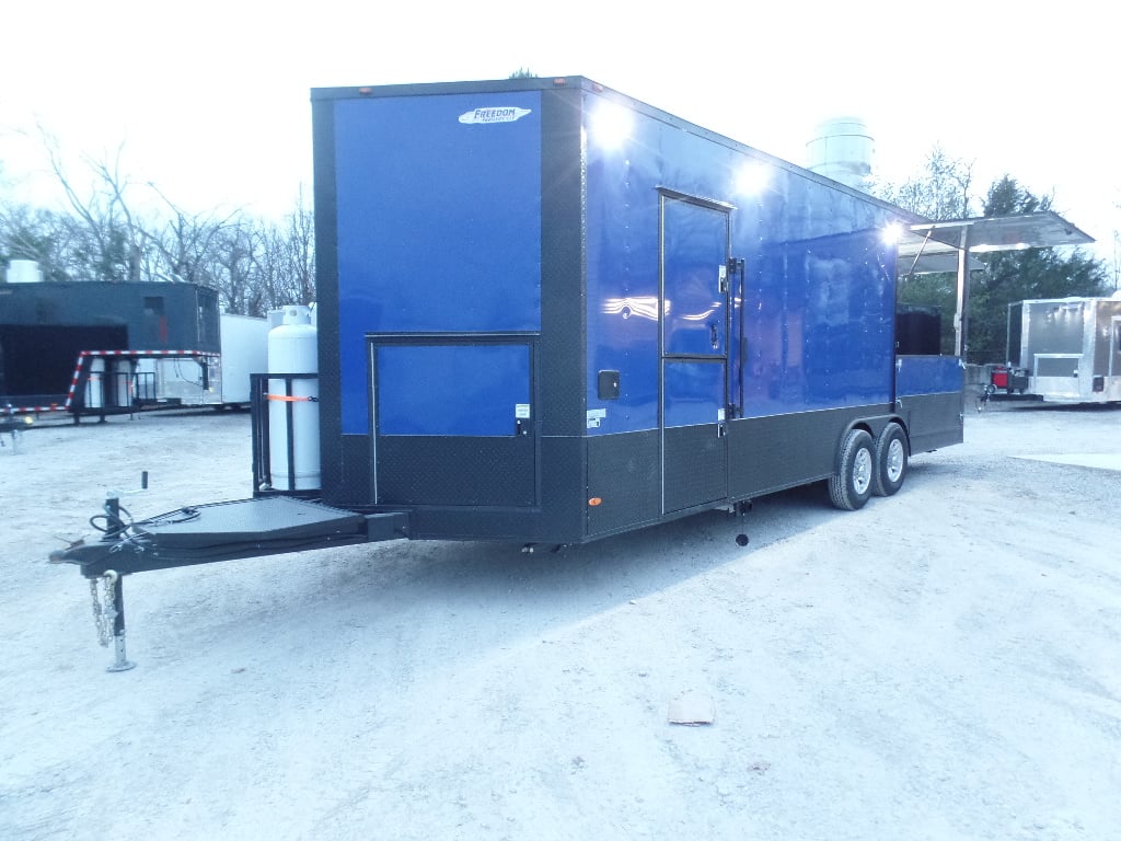 8.5' x 22' Cobalt Blue Porch Style Concession Food Trailer With Appliances