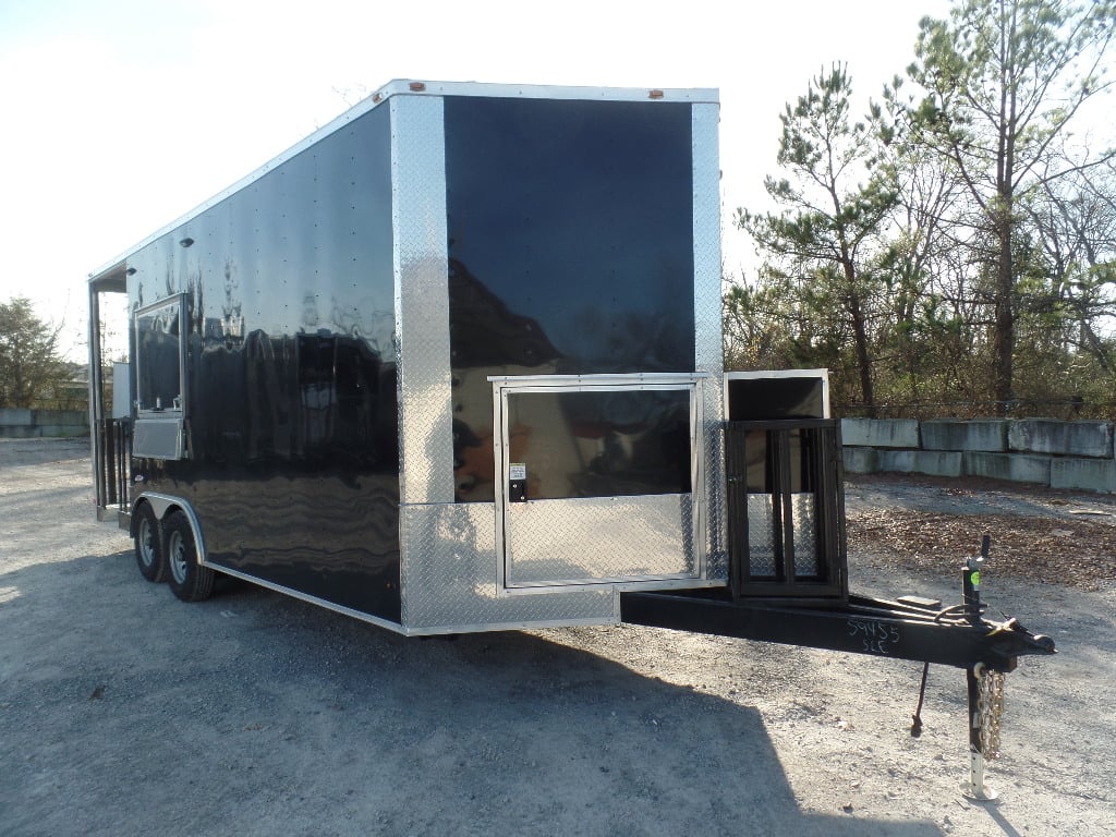 8.5' x 20' Black Porch Style Concession Food Trailer