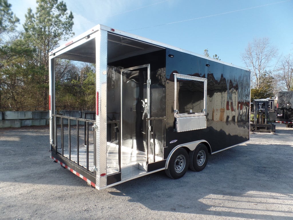 8.5' x 20' Black Porch Style Concession Food Trailer