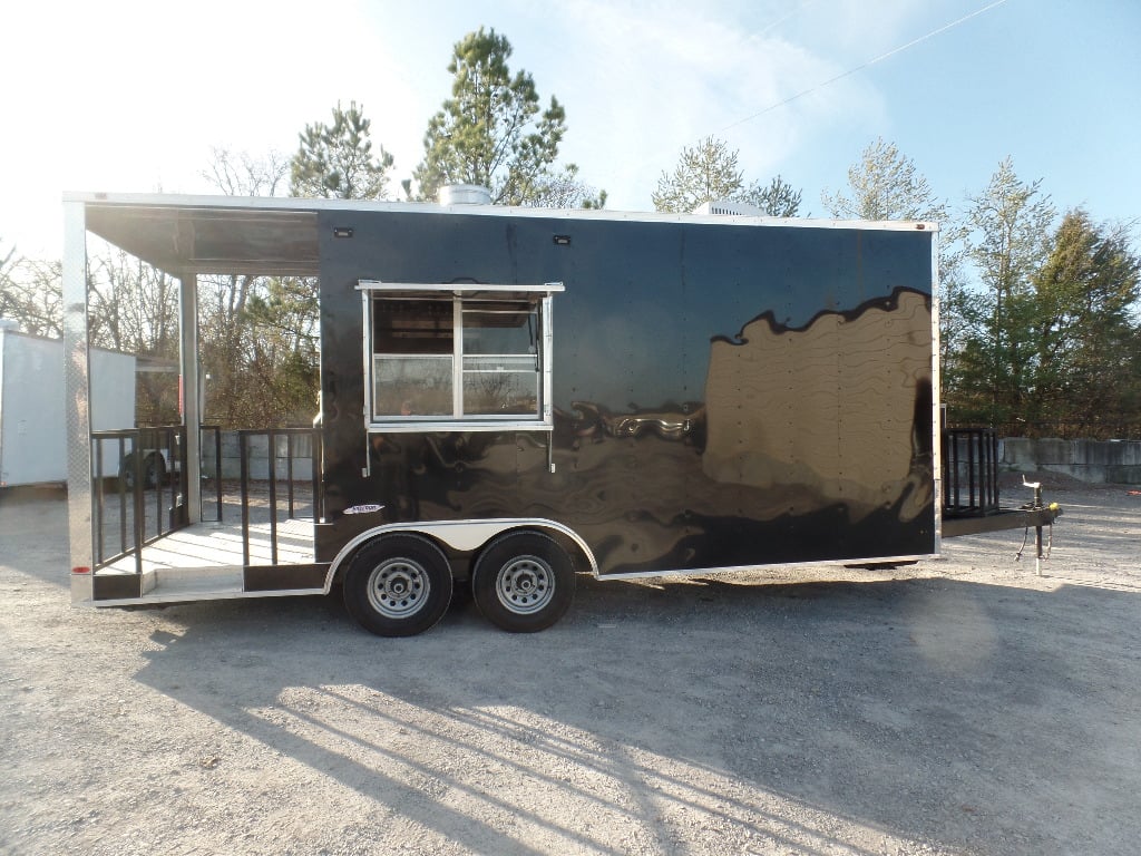 8.5' x 20' Black Porch Style Concession Food Trailer