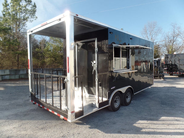 8.5' x 20' Black Porch Style Concession Food Trailer