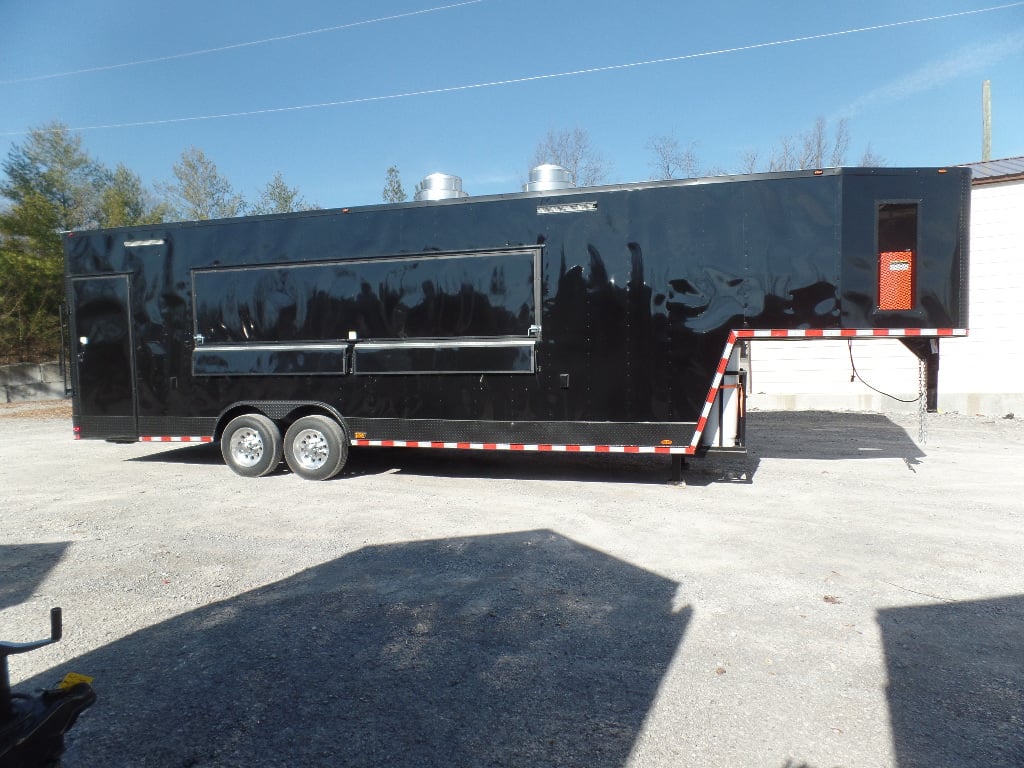 8.5' x 34' Black Goose Neck Concession Food Trailer With Appliances