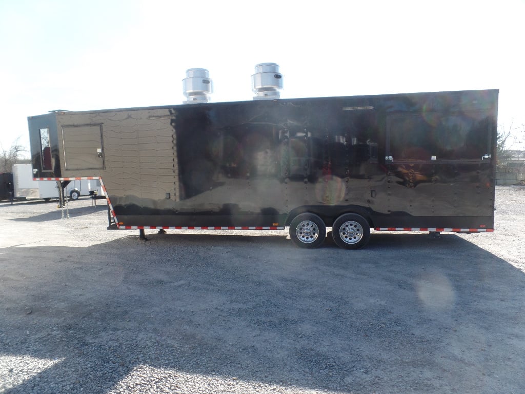 8.5' x 34' Black Goose Neck Concession Food Trailer With Appliances