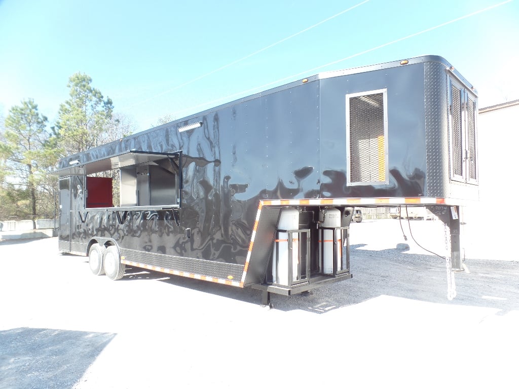 8.5' x 34' Black Goose Neck Concession Food Trailer With Appliances